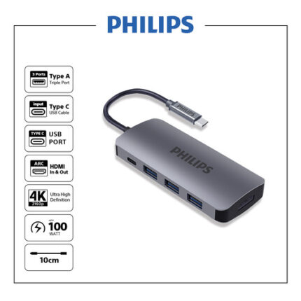 Philips 5-in-1 USB-C to Multi-Port Hub, HDMI Port, 3x USB 3.0 Ports, PD Hub (Type-C Port)